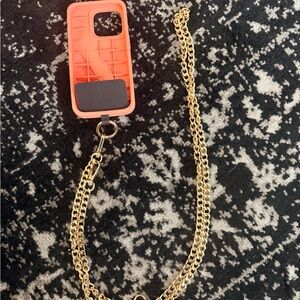 Rhode Coral iPhone 15 pro Case with Gold Chain